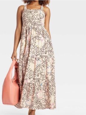 Knox Rose Tan Floral Tiered Maxi Sundress Resort Y2K Festival Feminine Sz 2X